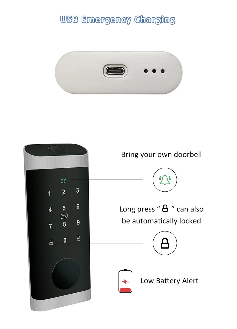 Tuya TTlock App Automatic Smart Fingerprint Door Lock with Single Latch Body Card Key Password Deadbolt Digital Door lock