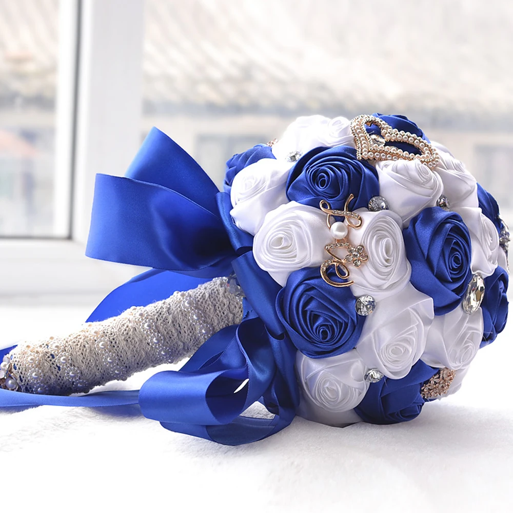 Elegant Satin Roses Ribbon Wedding Artificial Flower Hand Bouquet for Wedding or House Decoration