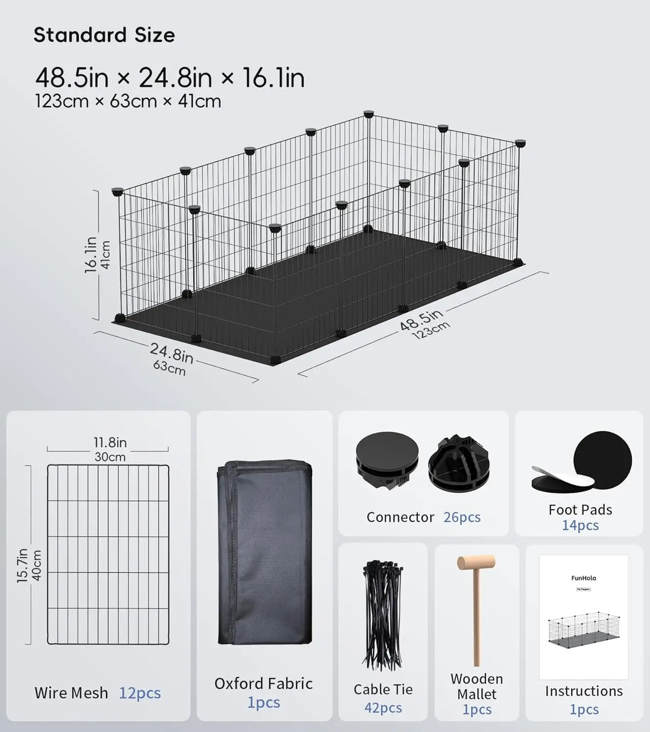 Indoor Outdoor 12 Panel Guinea Pig Rabbit Black DIY Pet Playpen Metal Wire Fence Small Animals Cage