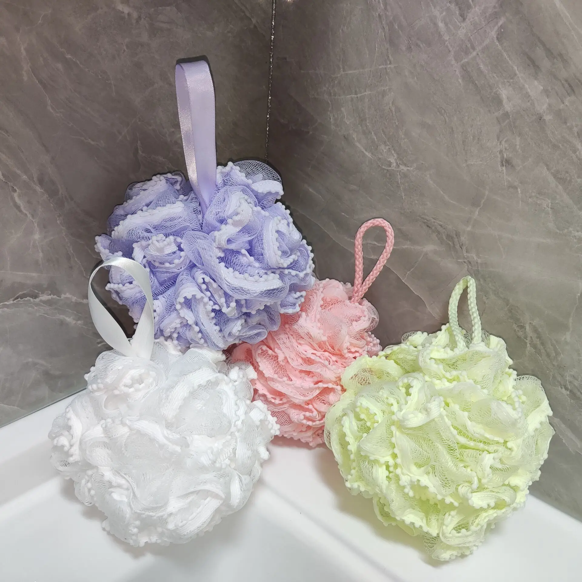 Большая полная 60 г пуф для тела Luffa Loofa Loufa спонж-отшелушивает очищает кожу с кружевной отделкой губка ванны принадлежности