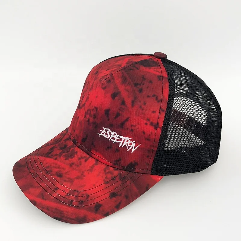 Factory Wholesale Summer All over print Sports Baseball Hat and Cap Custom 5 panels Mesh Trucker Cap Hats
