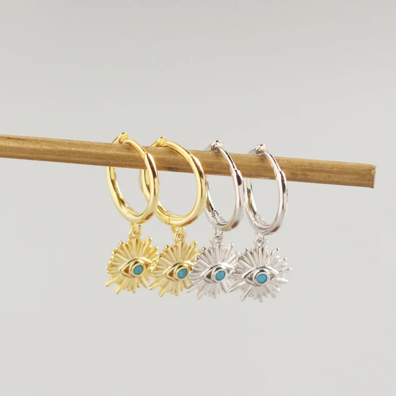 Rainbowkiong INS Dainty style silver 925 sterling gold plated Sunflower shape women huggies hoop earrings