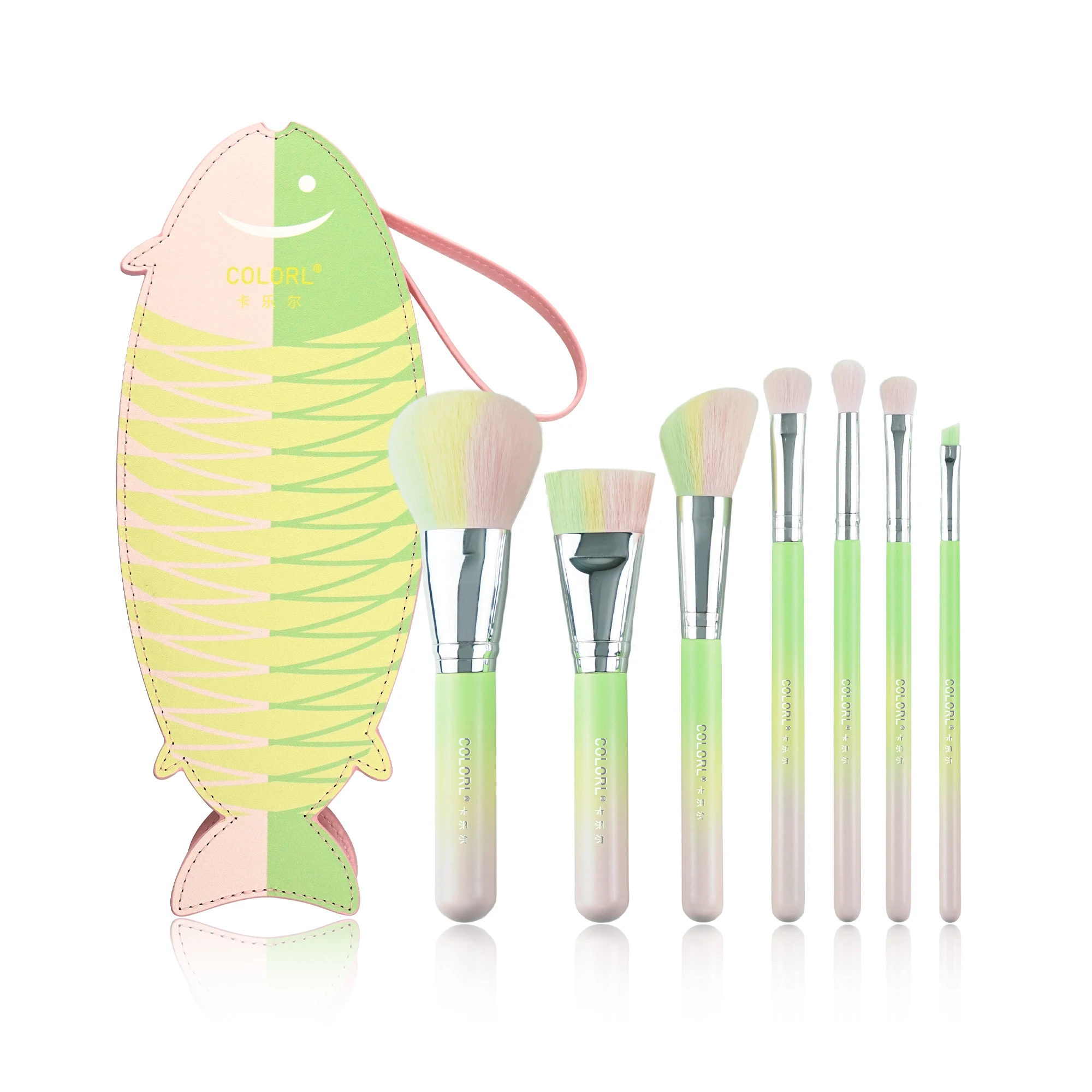Wholesale High Quality 7 Pcs Set Rainbow Yellow Fish Shapred Vegan Quicksand Glitter Other Makeup Brushes