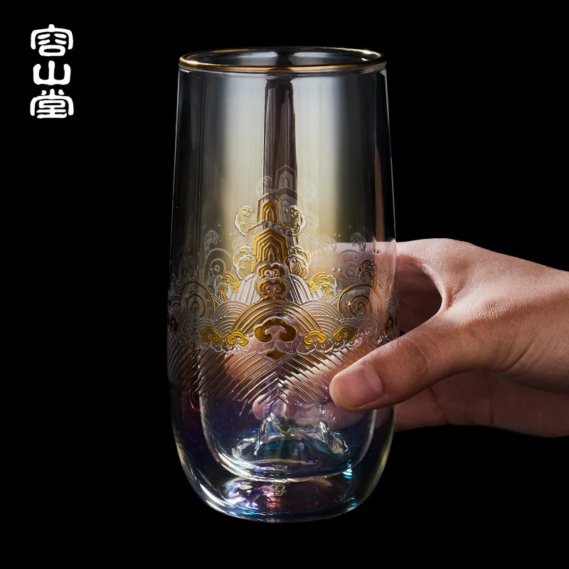  Rongshantang gold and silver firing glass large heat resistant snow mountain green tea cup household juice Chinese