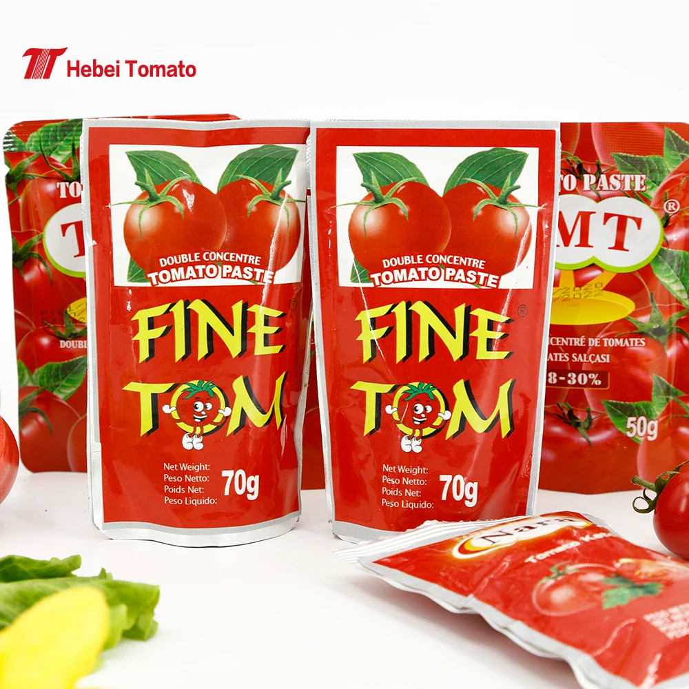 Tomato Paste Manufacturer Direct Supply Sachet Standing Pouch 70g with 22-24% Brix Tomato Paste