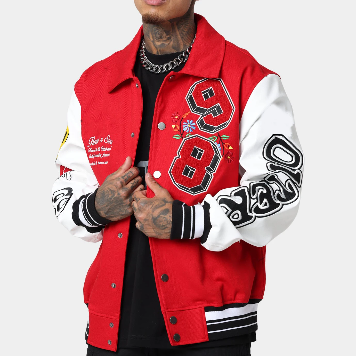 Custom chenille patch embroidery letterman jacket 100% wool vintage red and white bomber baseball Varsities jacket for men