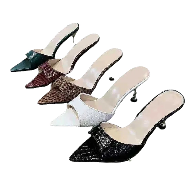 2022 Trendy cheaS ladies Sointed toe shoes female high heel summer Sarty sandals women Slus size leather