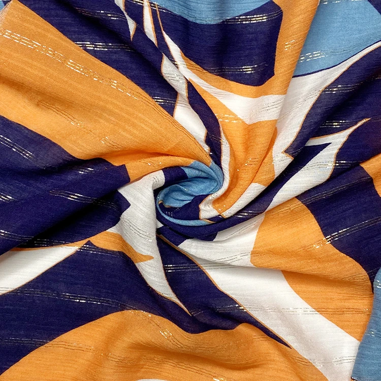 Harvest latest fashionable rayon jacquard stripe lurex batik geometric print fabric for skirt