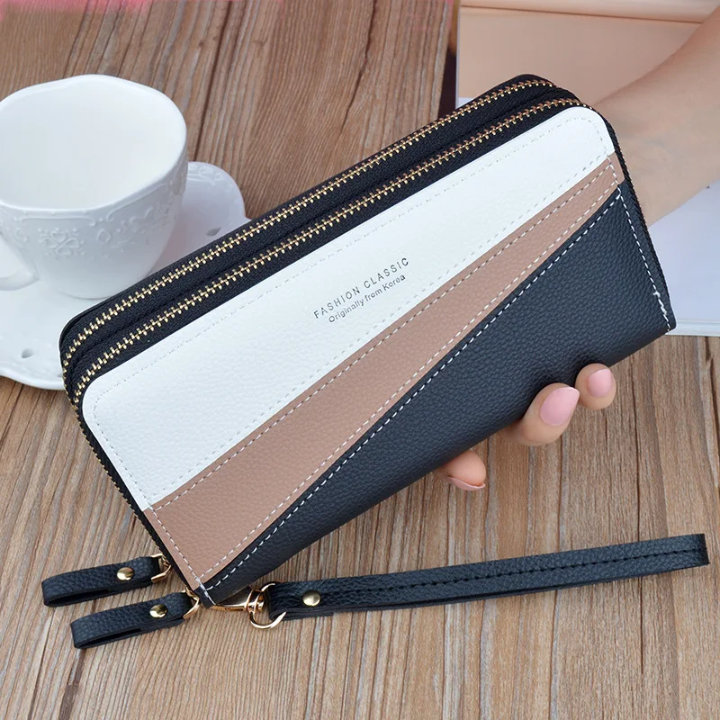 2021 PU girls Korean style cute colorful double zipper long cash wallet coin purses card holder zipper handbag for women