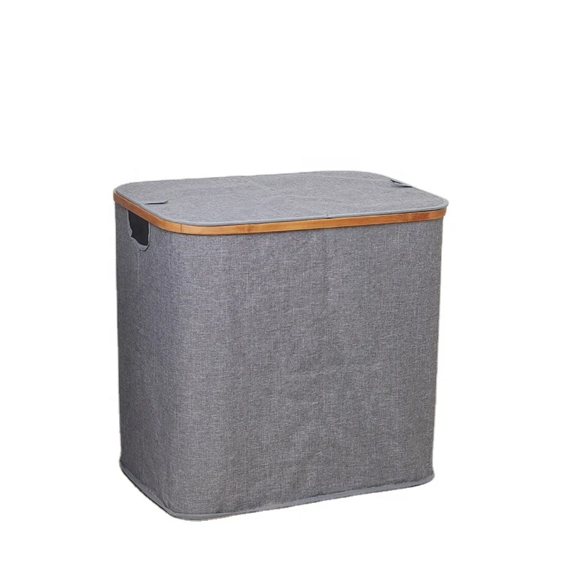 Laundry Hamper Bamboo Frame Durable Cloth Bag Sorter Storage Basket Bin