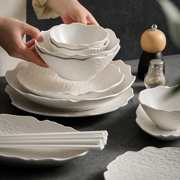 6Inch Noodle Soup Bowl Unique Irregular Dinnerware Tableware Set Plate and Dish Clay Pottery Water Ceramic Bowls For Fruit