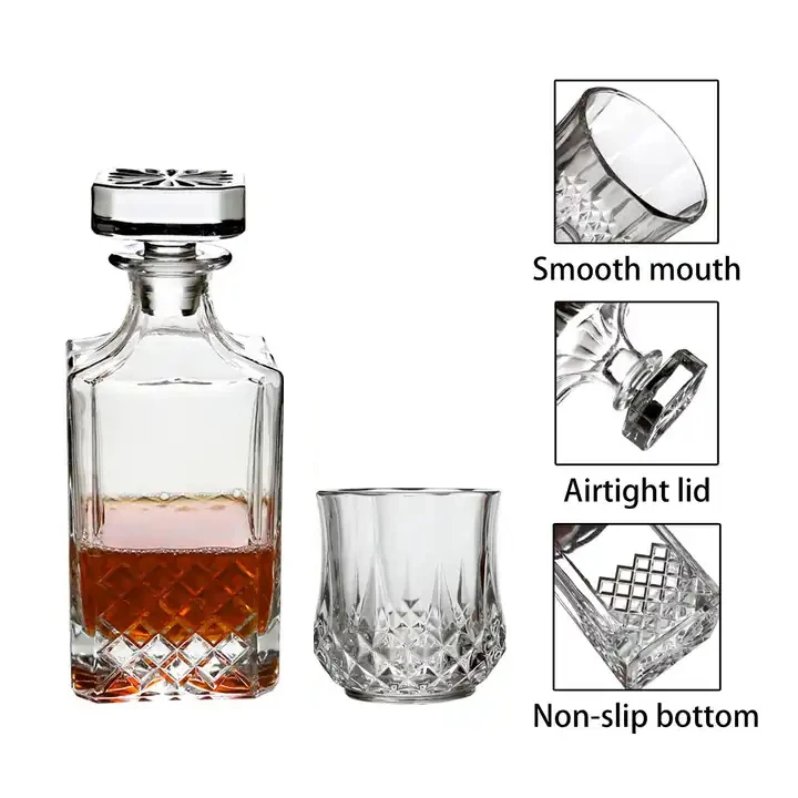 Whiskey Decanter Set with 4 Whisky Glasses in Premium Gift Box Large Capacity Lead Free Crystal Clear Glass Fashioned 800ml