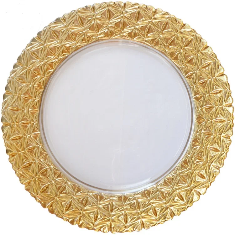 Golden clear glass charger plate popular shape special dinnerware set royal plates luxury glasses plates tableware set