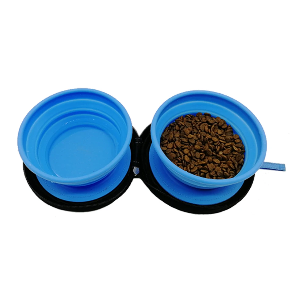 Силиконовая дорожная миска для домашних животных, складная двойная миска, бутылочка для воды, чашки для собак и кошек, водонепроницаемые чашки