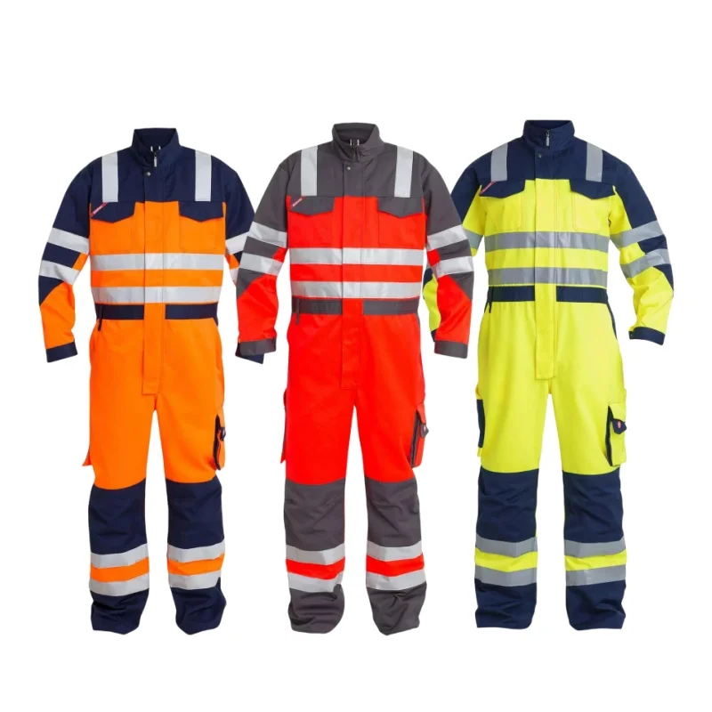 Custom Logo Industrial Hi Vis Reflective Anti Fire Cotton Fr Safety Overall Factory Construction Work Uniform Coverall Workwear