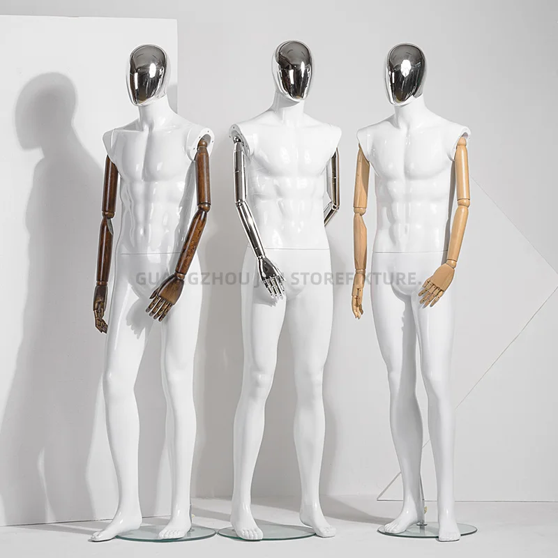 wooden arm male full size clothes mannequin chrome mannequin head fashion display dummy for clothing male