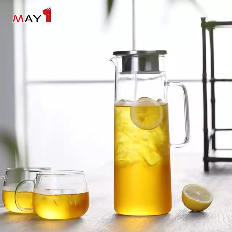 Classical With Steel Lid High Quality Hot Or Frozen Water Glass Jug glass water pitcher