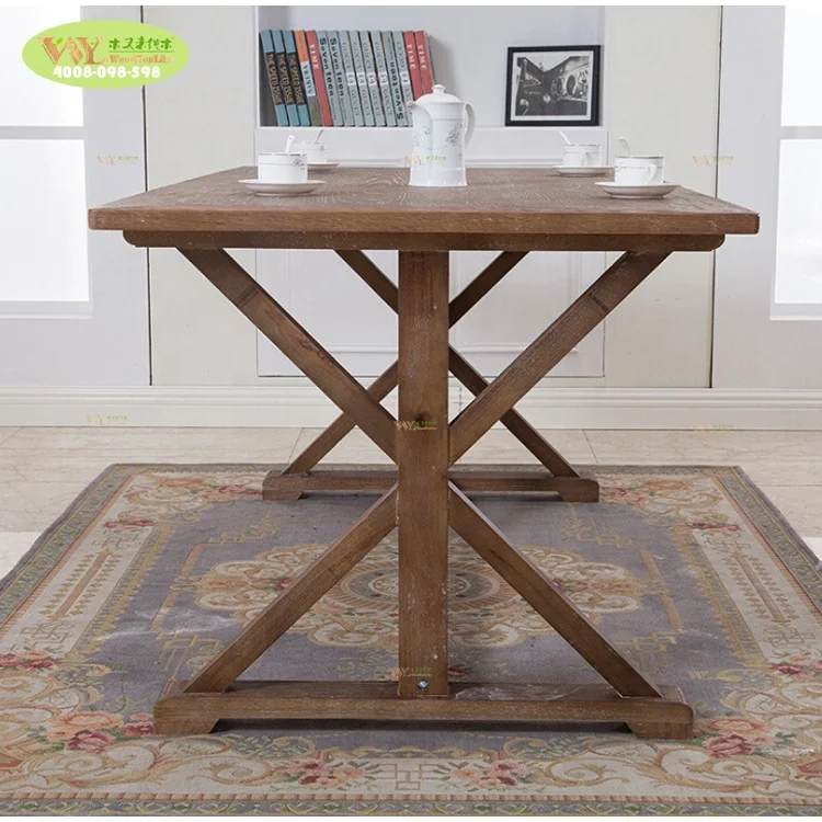 Vintage solid old wood pedestal design dining table / French countryside event oak wood dining table for wedding