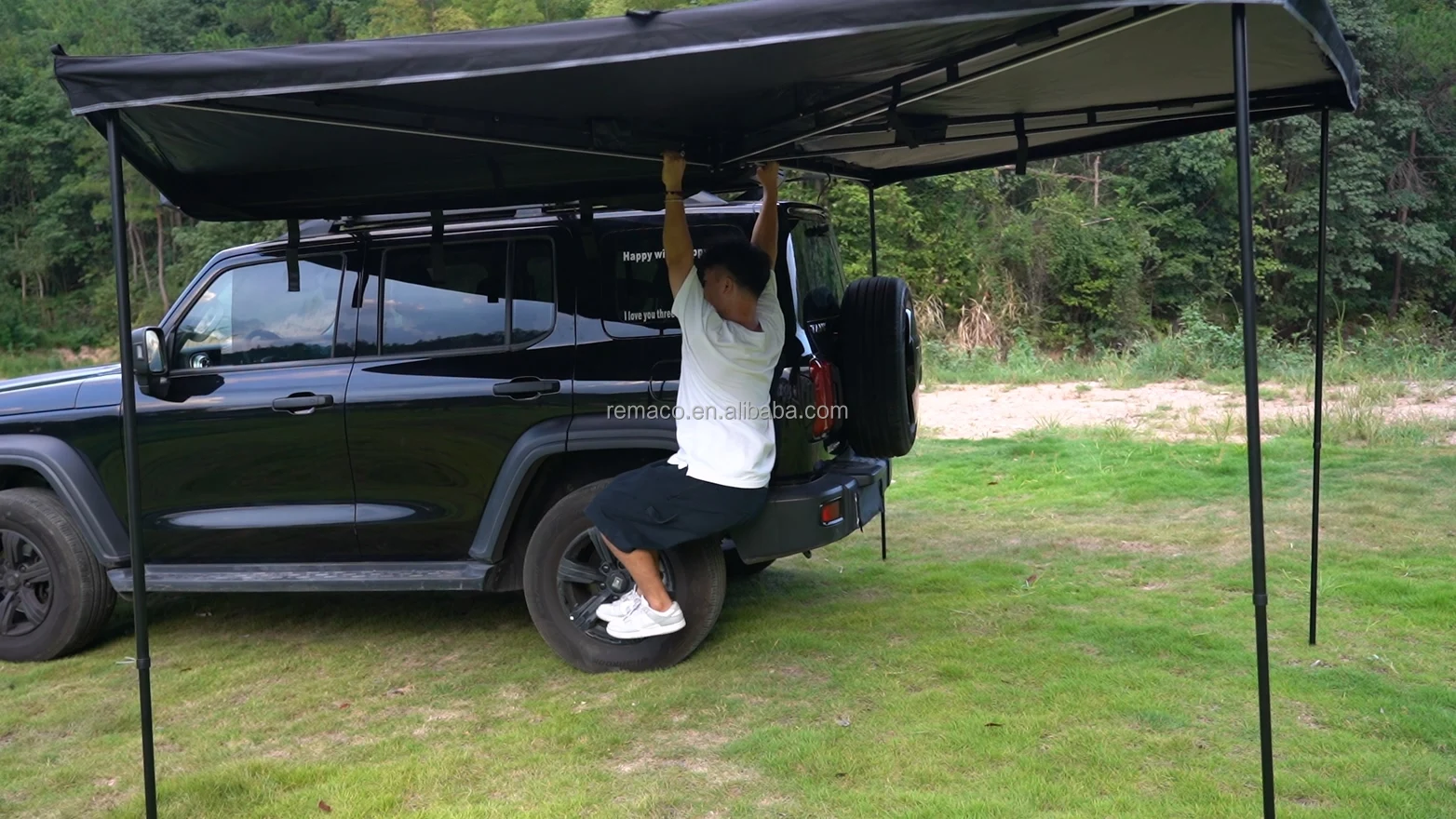 Remaco New Outdoor Camping 280G Oxford Waterproof 270 Car Roof Top Side Shelter, Extended 270 Degrees Awning With LED Light