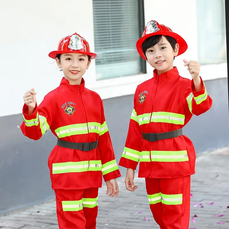2022 Adult  kids halloween cosplay  fireman costume washable fire coat cosplay clothes with cap and toy