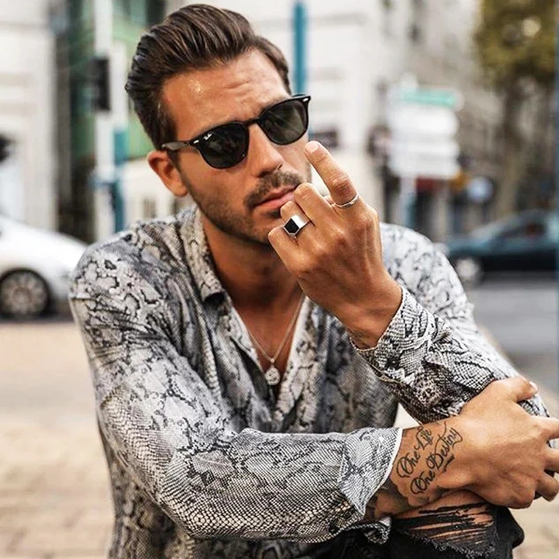 New Male Plus Size Long Sleeve Breathable Polyester Snake Print Blouse for Men 2021 New Fashion Python Pattern Streetwear Shirt
