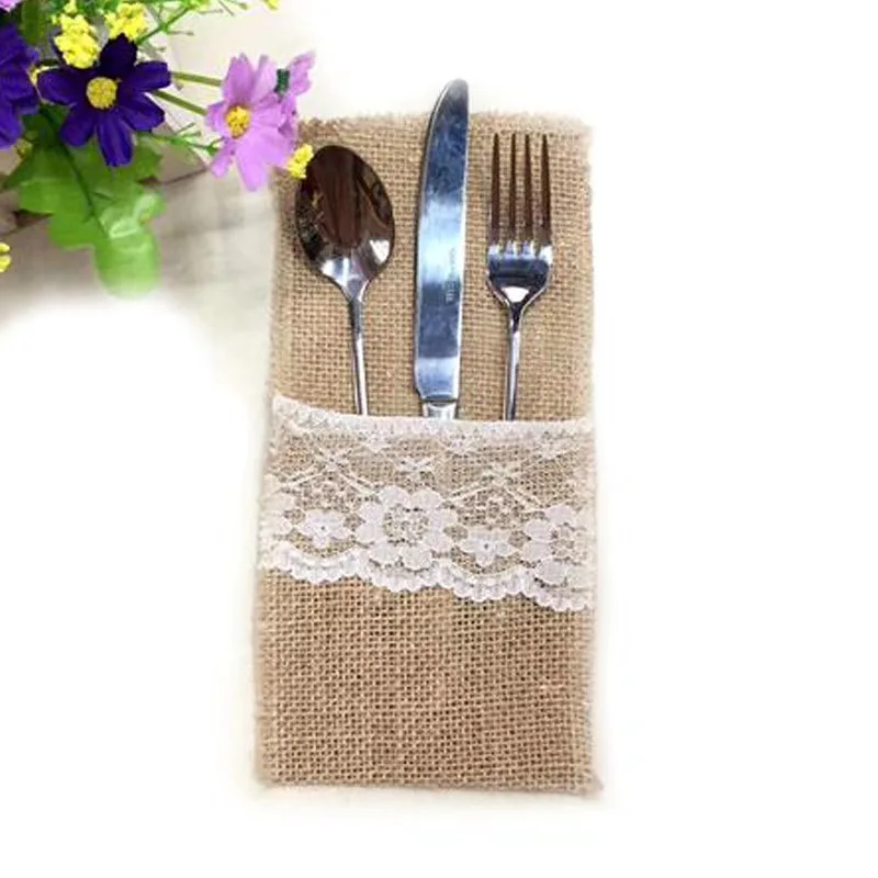 
2021 hot sale linen western food cake knife fork spoon storage bag retro linen lace making price discount 
