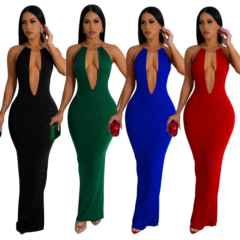 2024 chic red women stretch sexy party prom steel rolls halter neck floor length evening gown dress elegant plus size ball gown