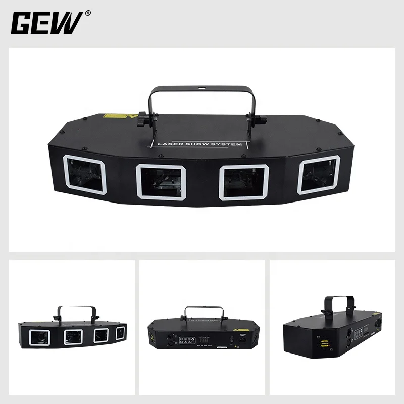 GEVV KTV 4 Heads Full Color Laser Stage Lights Projector Green Animation Laser Light for Christmas Dj Disco Bar