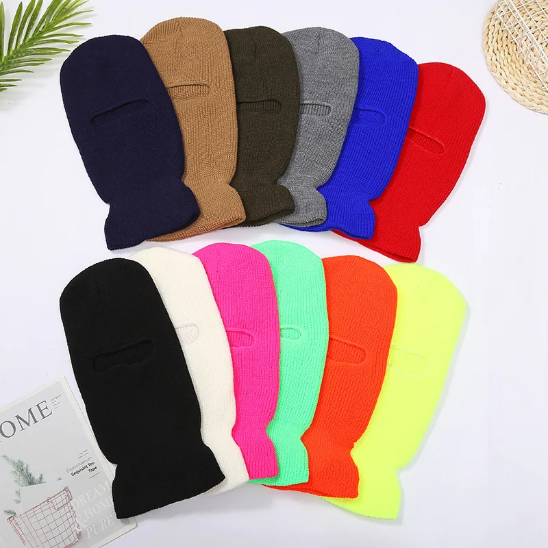 Knitted Full Face Cover One Hole Embroidery logo Custom Balaclava Ski Mask Winter Hats For Women Men
