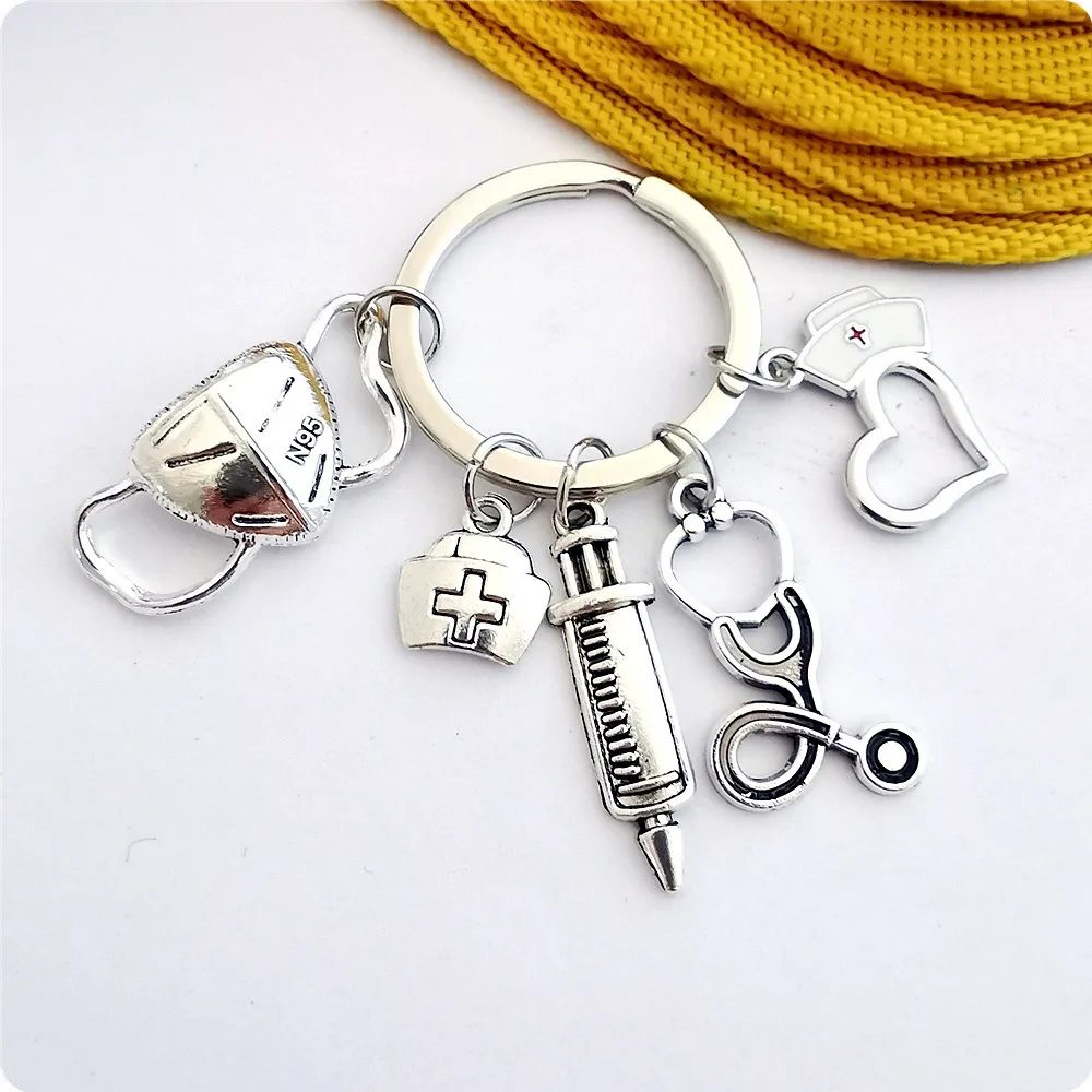 hospital gifts doctor nurse ever heart metal key chains key ring pendant Syringe medical Keychains for doctors