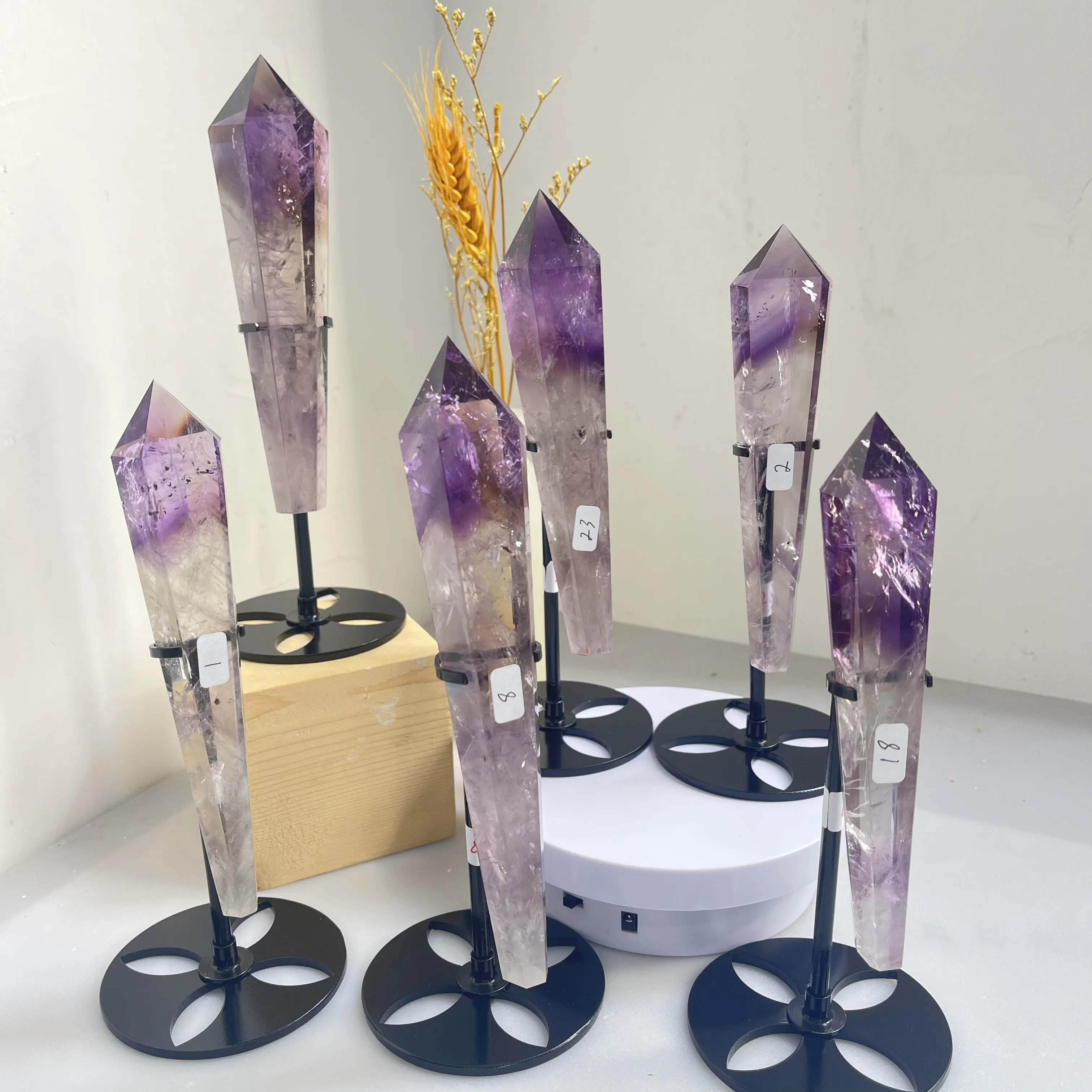 High Quality Wand Shape Crystal Crafts Wholesale Crystal Point Free Stand Amethyst Wand For Collection