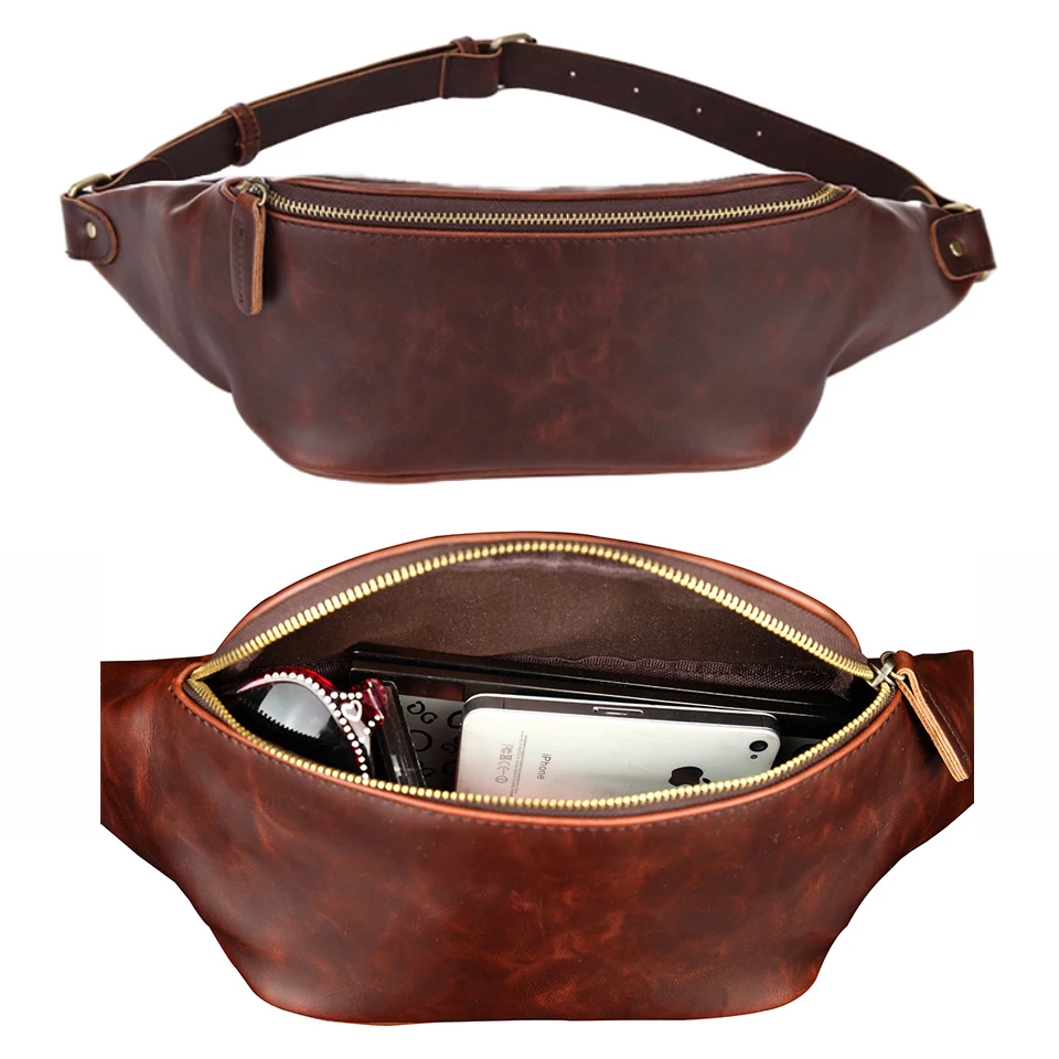 Wholesale Leather Chest Messenger Bag Waterproof Vintage Waist Bag Men Mobile Phone Crossbody Bags