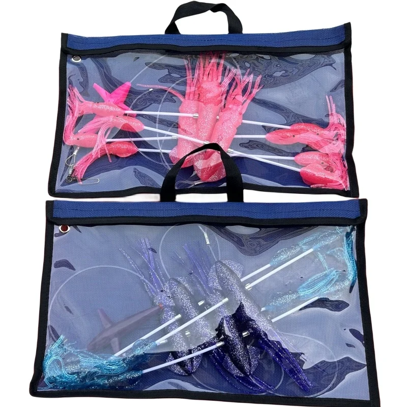 Yousya Bird Octopus Squid Trolling Lure Set Spread Bar W/Fishing Handy Storage Bag Mahi Tuna Marlin