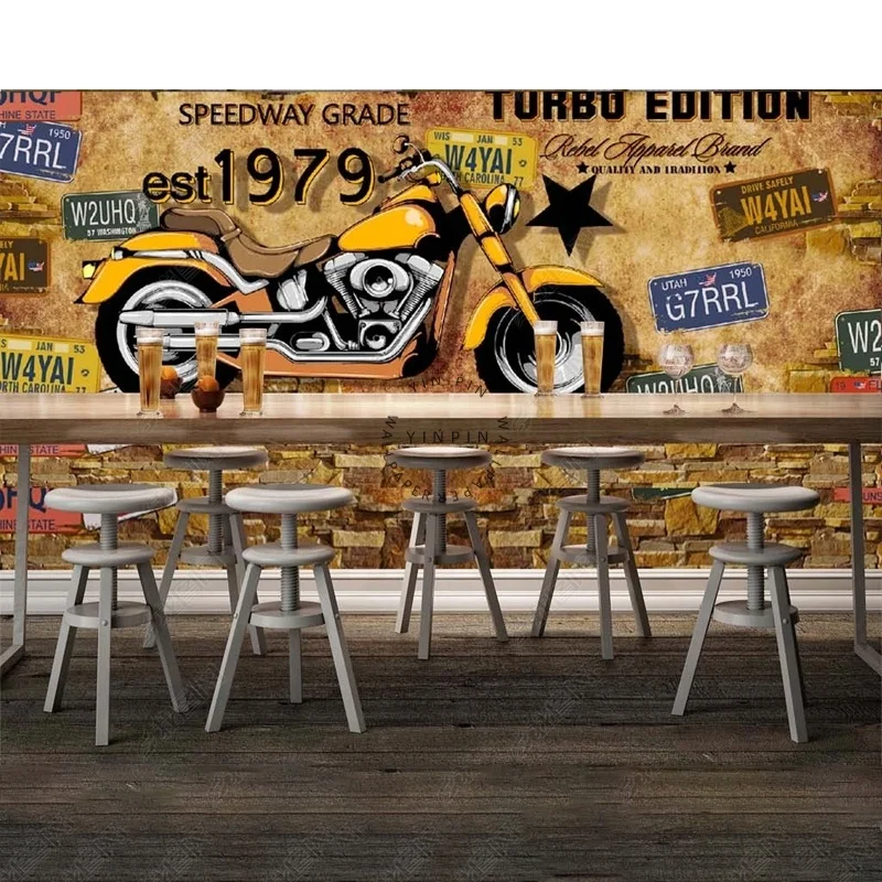 Retro motorcycle background poster wall adhesive wallpaper for bar