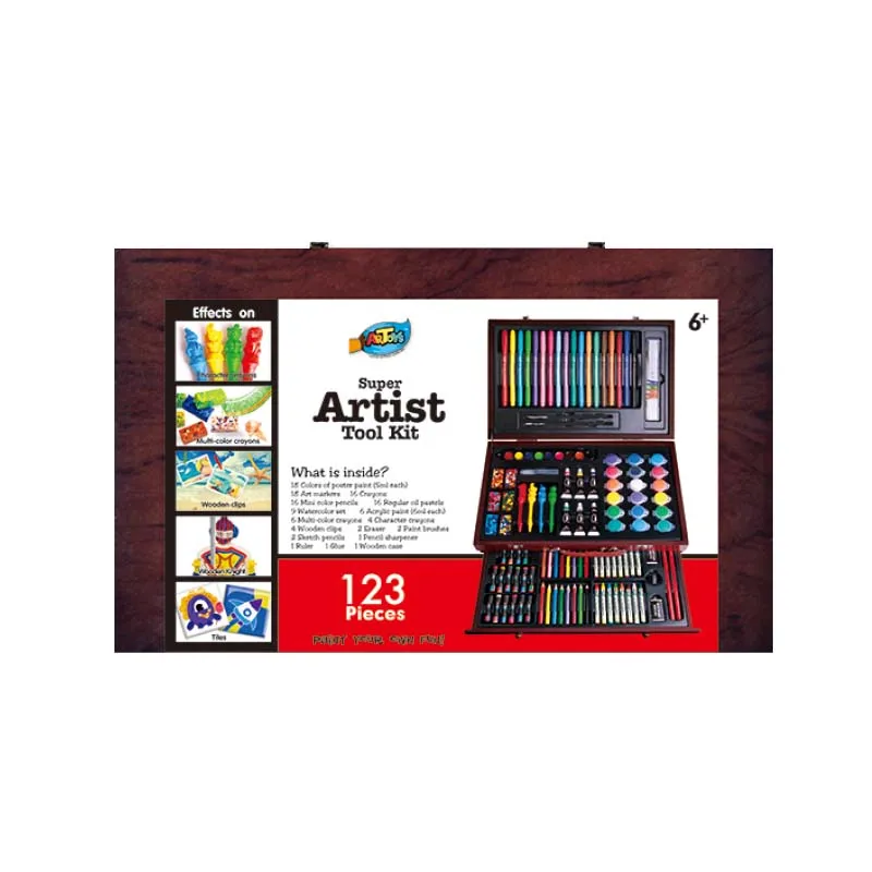 High quality small wooden kids student tool painting art and craft drawing box set art class activity kit