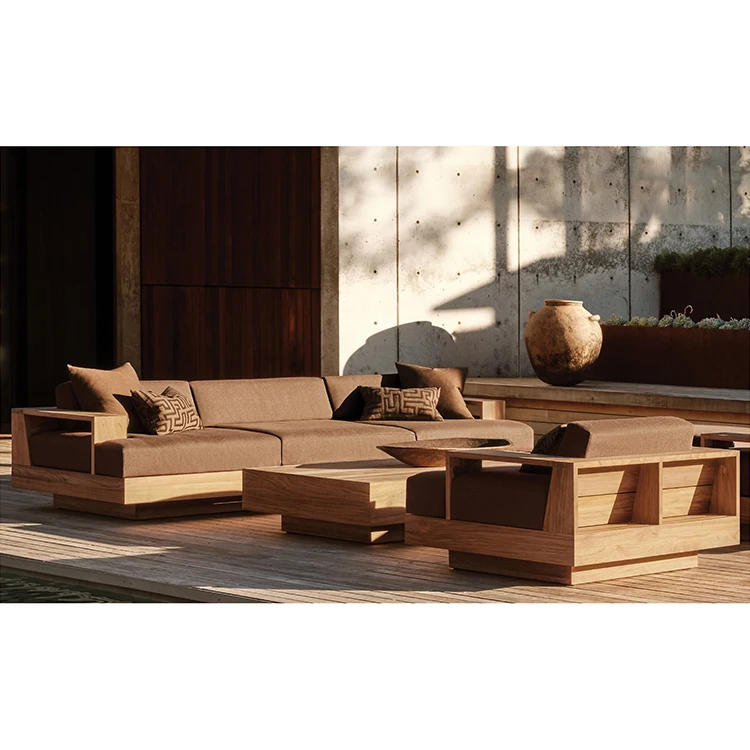 Modern Luxury Backyard Natural Teak Furniture Sofa Set Hotel Outdoor Solid Teak Wood Furniture Garden Sofas