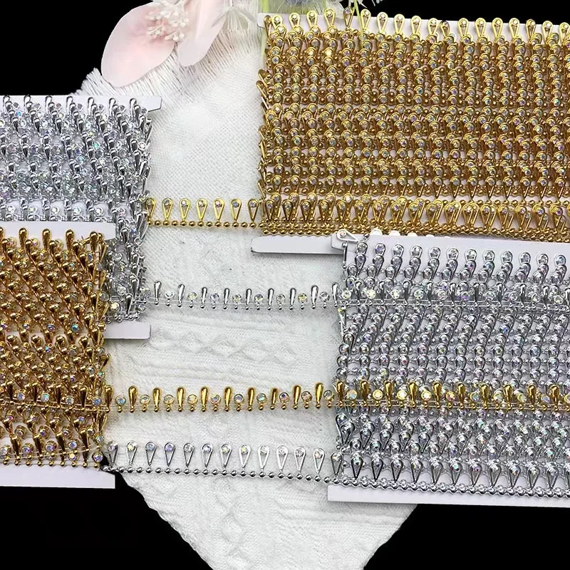 ZSY 2024 New design Plastic rhinestone bead fringe trim sew on drop rhinestone banding for clothing