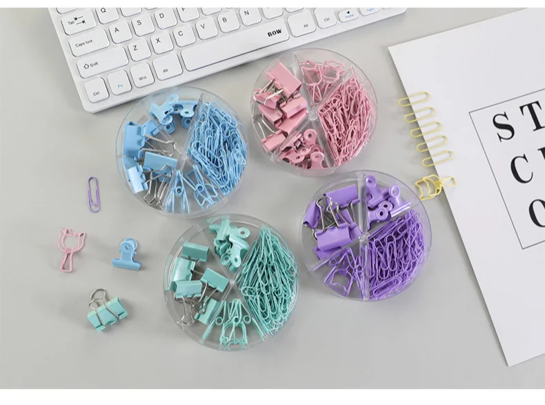 Paper Clips and Binder Assorted Sizes Colored Set Coated for Home Office School