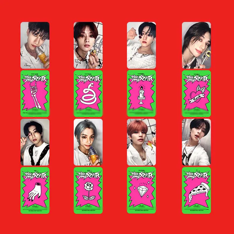 8 sets of KPOP rock star album photo cards for homeless children, double-sided postcards, Leeknow Bang Chan Hyunjin Felix Lomo 8