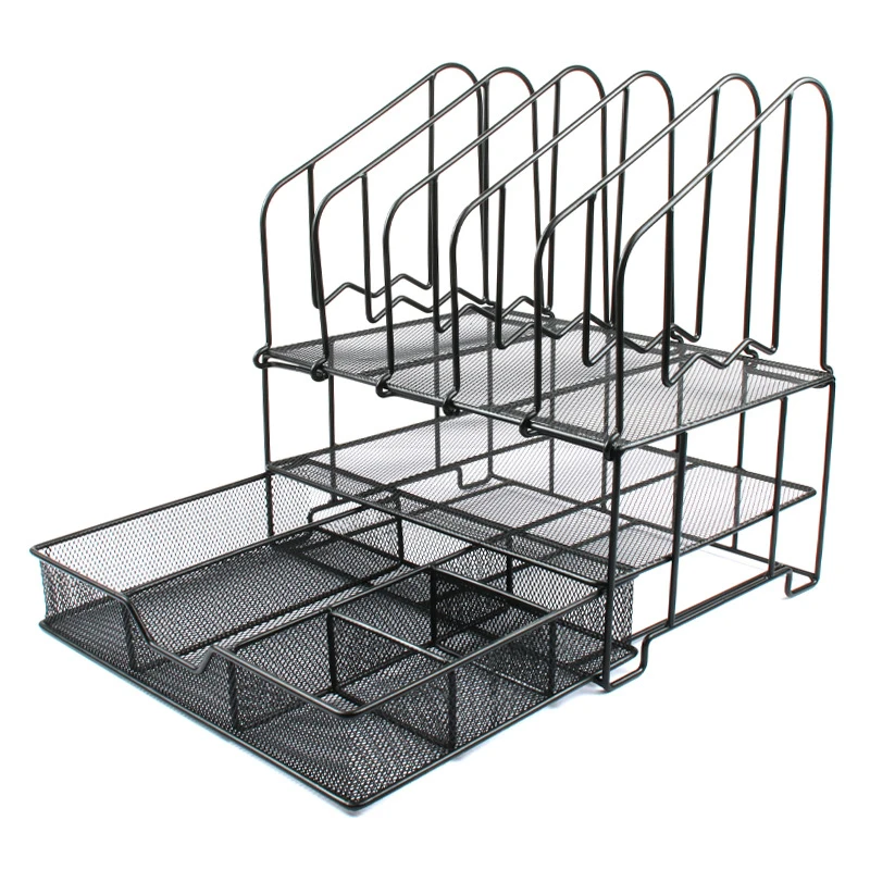Portable Easy Assemble Black Metal Office Desk file Organizer File Tray Holder