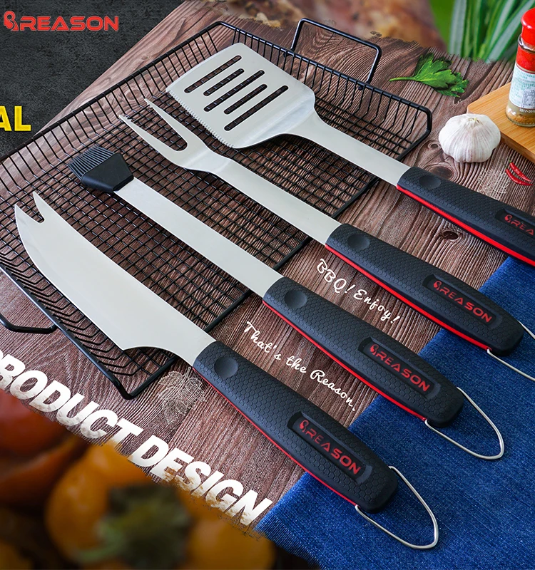 2020 New Design Stainless Steel Barbecue  Grill BBQ Tool Set With TPR Handle