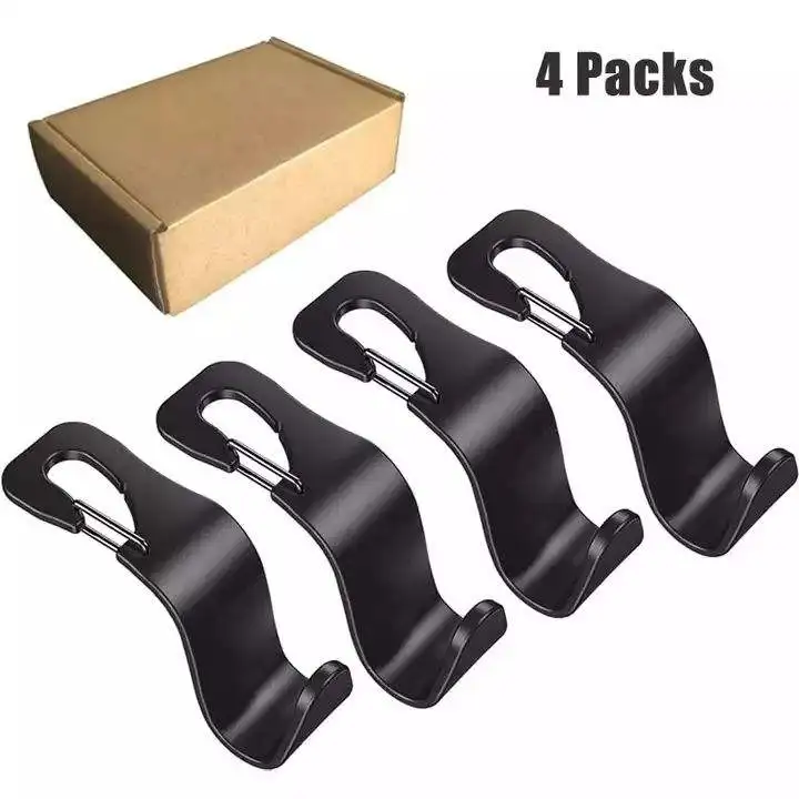 4-Pack ABS Plastic Durable Car Interior Accessory Vehicle Back Seat Headrest Hooks Hanger with Anti-Drop Clip Box Decoration