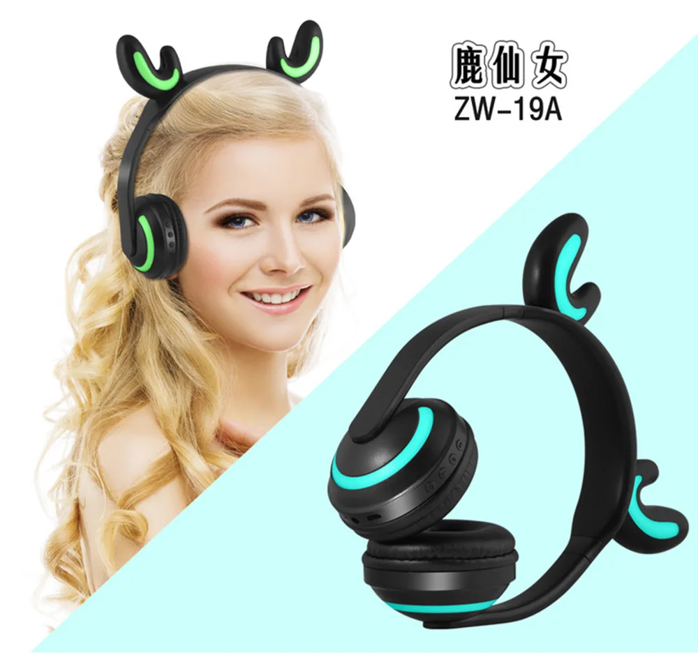 RICOO Factory Supply Cat Ear Headphone with LED Noise Cancelling Headphones Wireless Kids Headset Gaming Headset Earphone 7Color