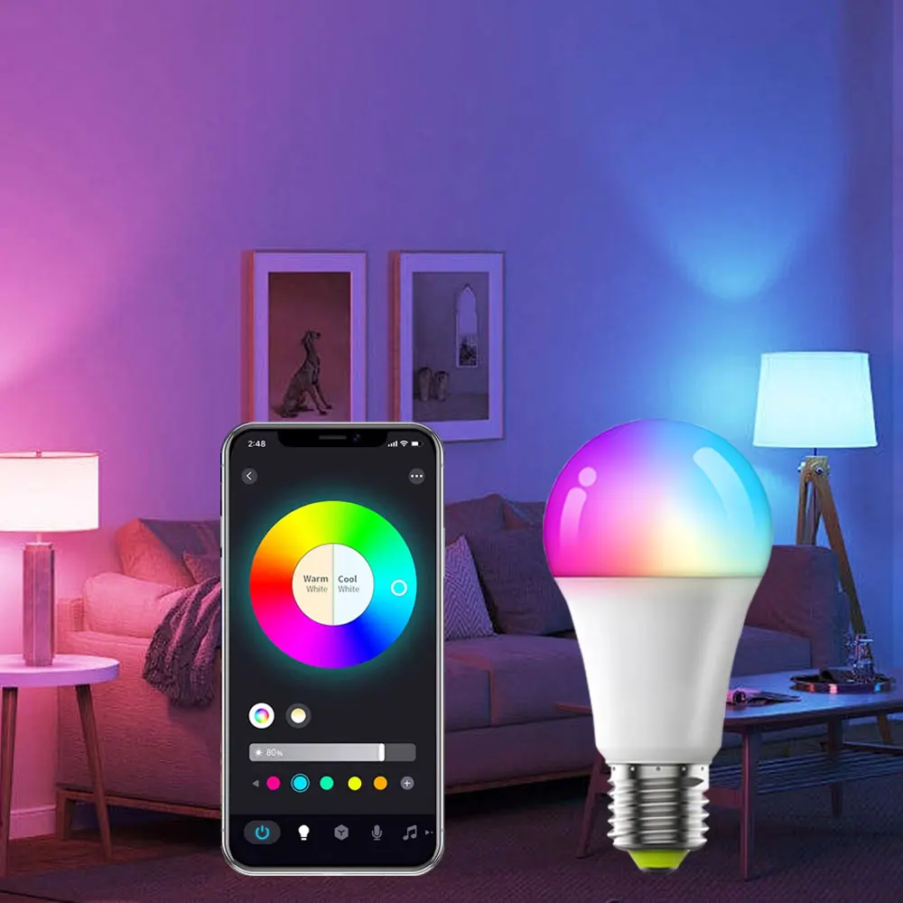 Tuya App & Alexa/Google Controlled Smart LED Bulb Remote & Bluetooth Switch E26/B22/E27 Base Aluminum/PC Body AC Power