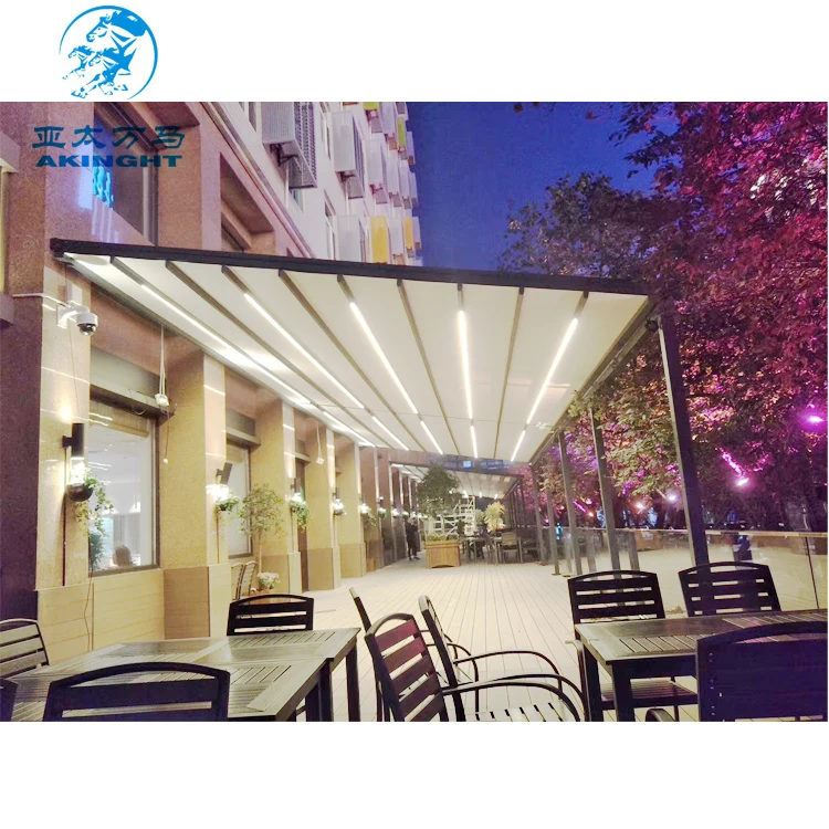 Modern Design PVC Aluminium Retractable Sunshade Pergola with LED Lights