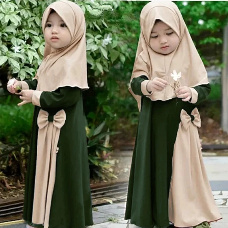 Modern Turkey Hot Small Girl Muslim Abaya Hijab Kids Abayas Long Skirt Set Dubai Children Girls Muslim Dresses