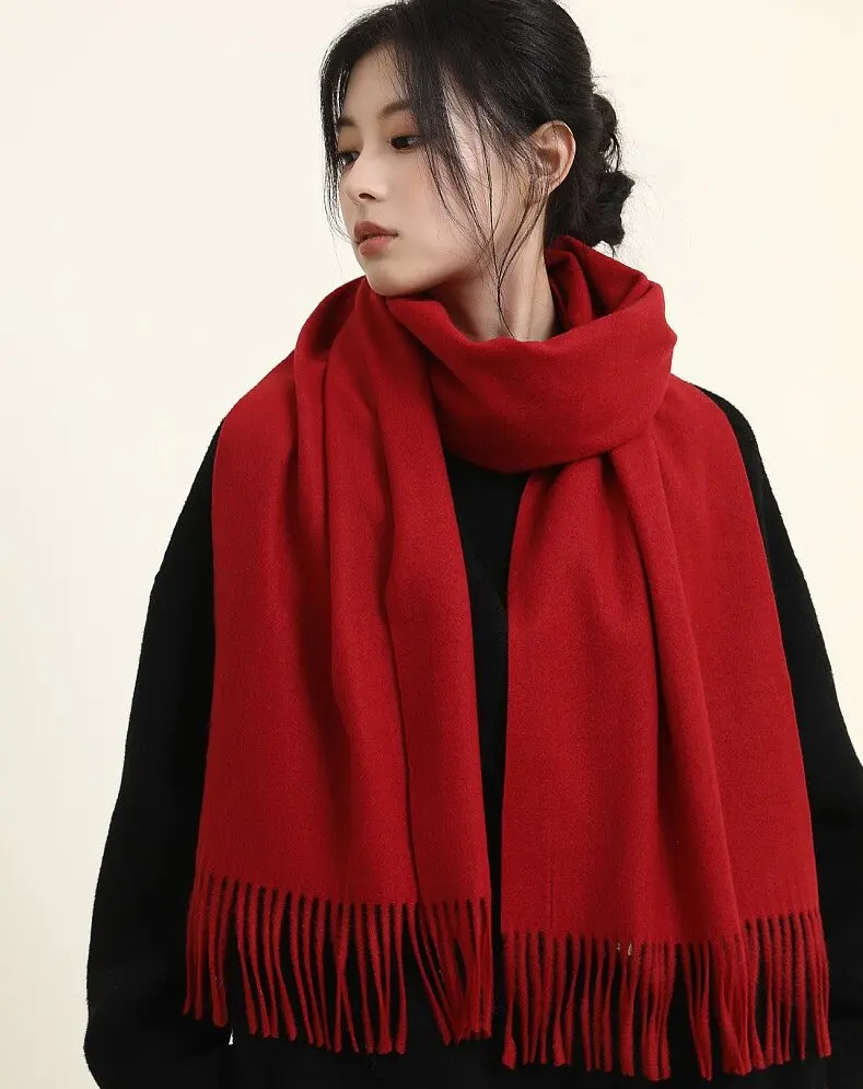 Hot Sell Winter Plain Color 200*70CM Cashmere Feel Scarves Men And Women Outwear Warm Big Shawls Wool Pashmina Scarf With Tassel