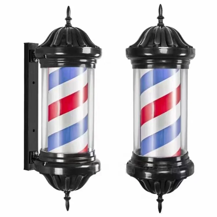 Wholesale salon barbershop furniture high quality custom rotating led black chrome barber shop sign pole for sale