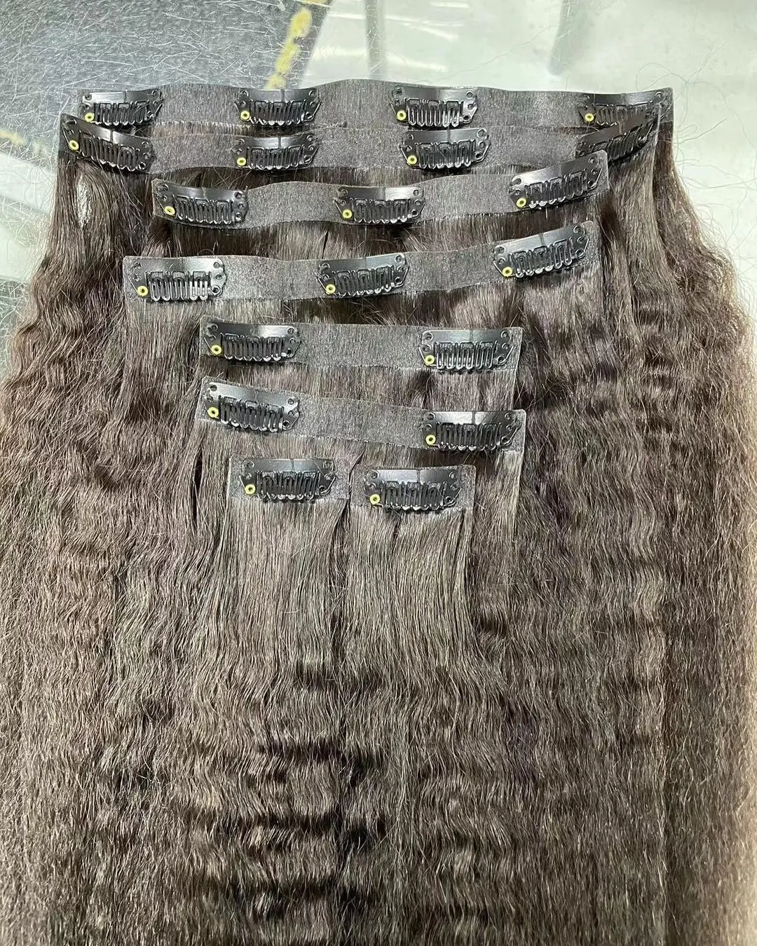 Raw seamless clip in hair extension curly unprocessed 100% Raw human hair Clip in Hair Extension Kinky Straight