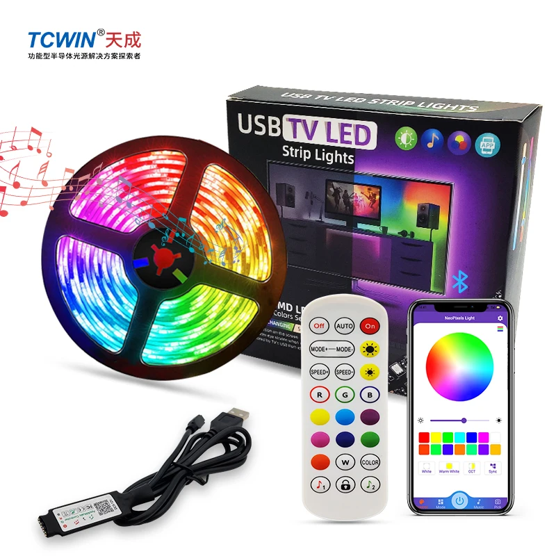 New style rgb 5050 led light strip usb 5v smart app control 5m ip20 ip65 30led flexible IR 24key remote control house decoration